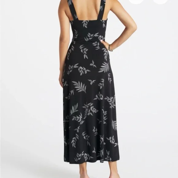 41 Hawthorn Black and Gray Leaf Print Maxi Dress - Picture 4 of 5